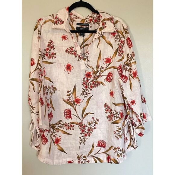 NWT TAHARI 100% Linen V Neck Floral Top Blouse Size 3XL - Picture 2 of 7